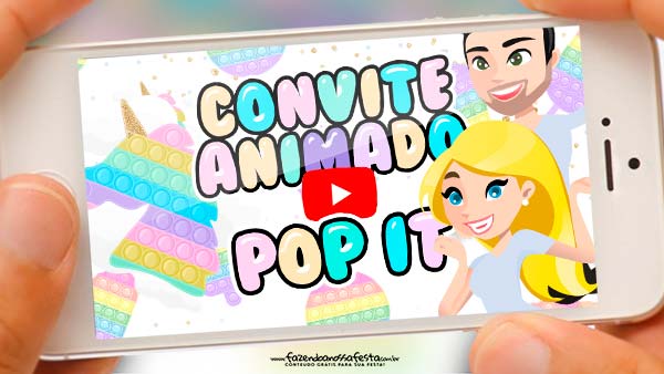 Convite Animado Pop It Candy Colors Grátis para Baixar