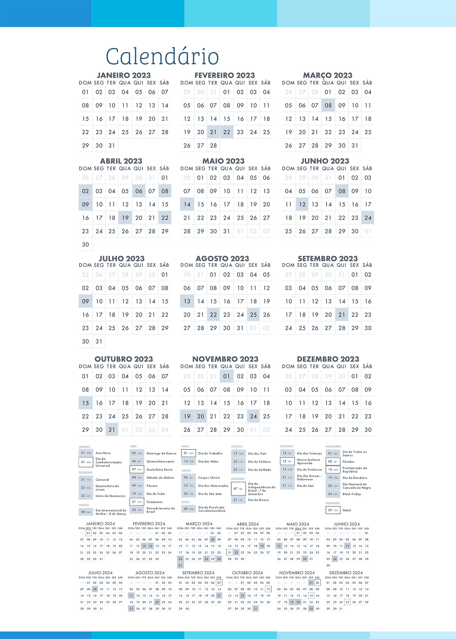 Planner Colorido Azul Calendario 2023