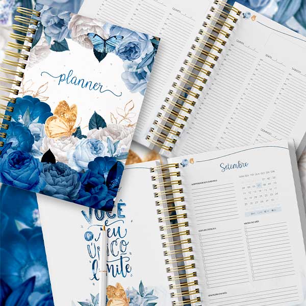 Planner Flores Azul 2022 para Imprimir