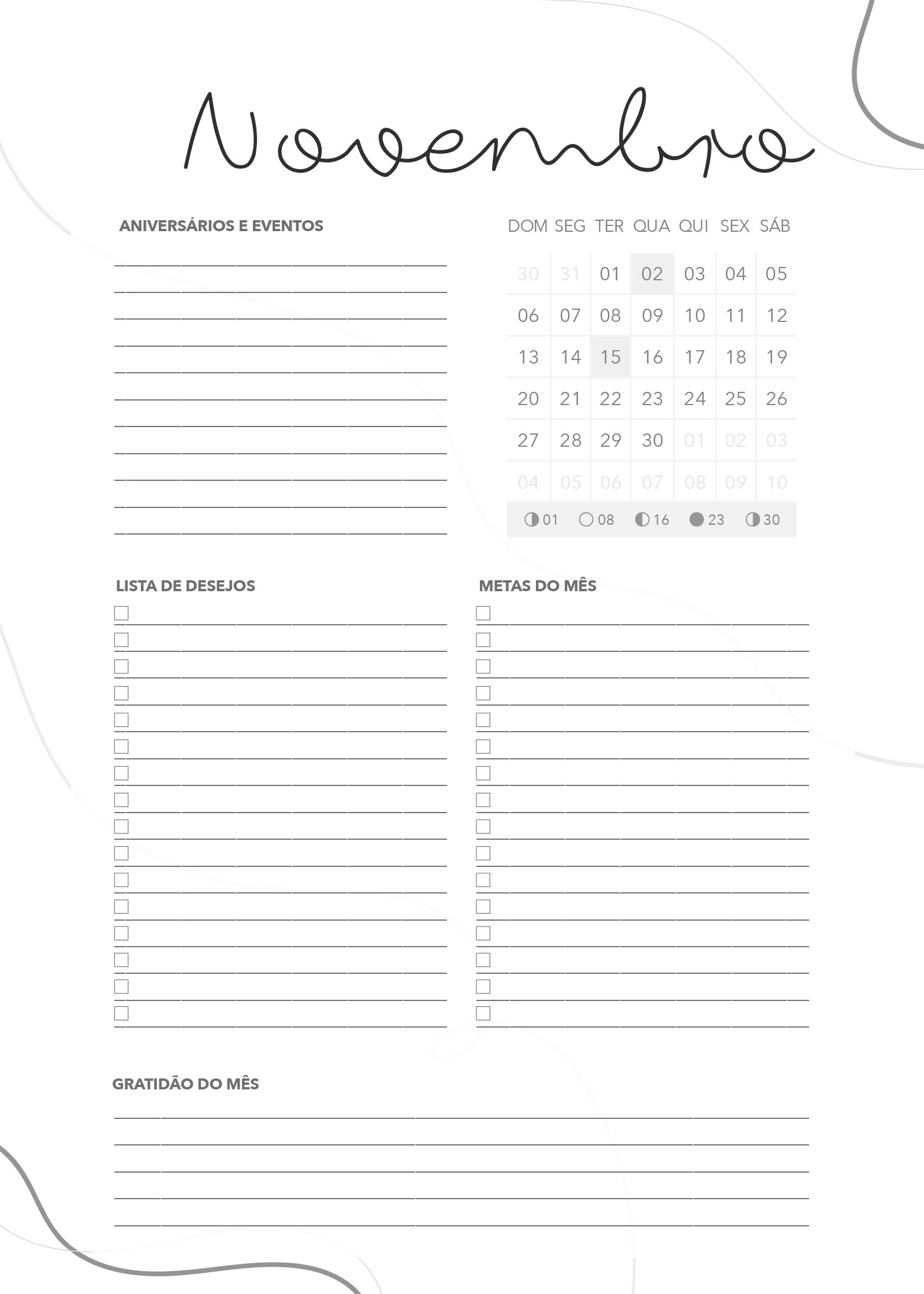 Planner 2022 para imprimir Lettering Agenda Novembro