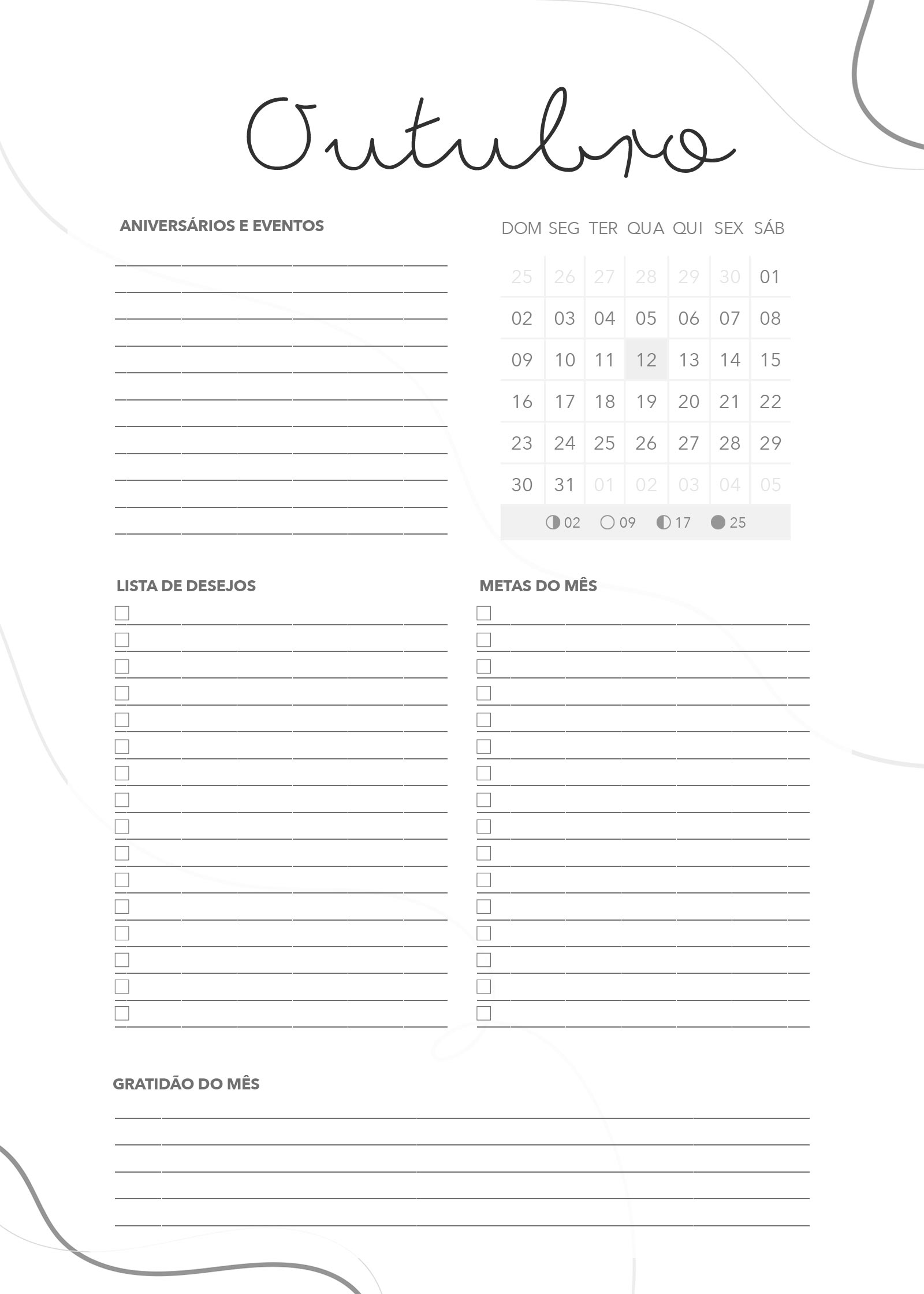 Planner 2022 para imprimir Lettering Agenda Outubro