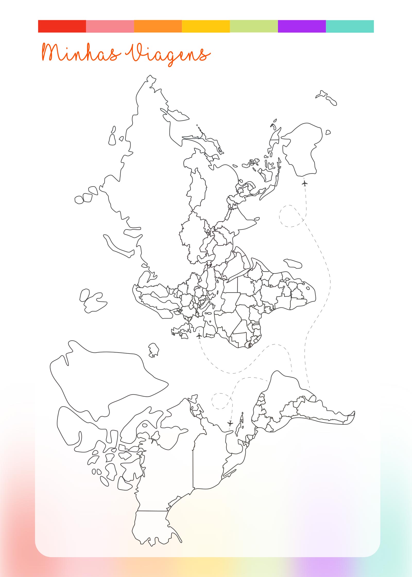 Planner Listras Coloridas Minhas Viagens Mapa Mundi
