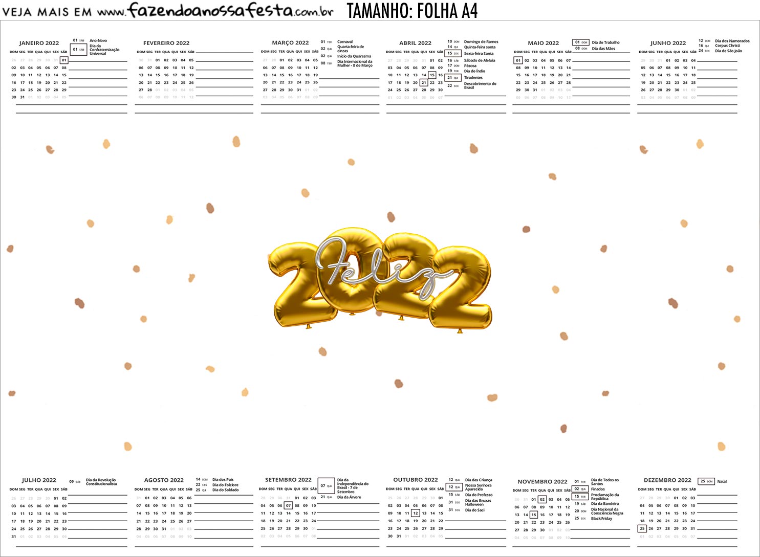 Calendario Personalizado 2020 Ano Novo 2022
