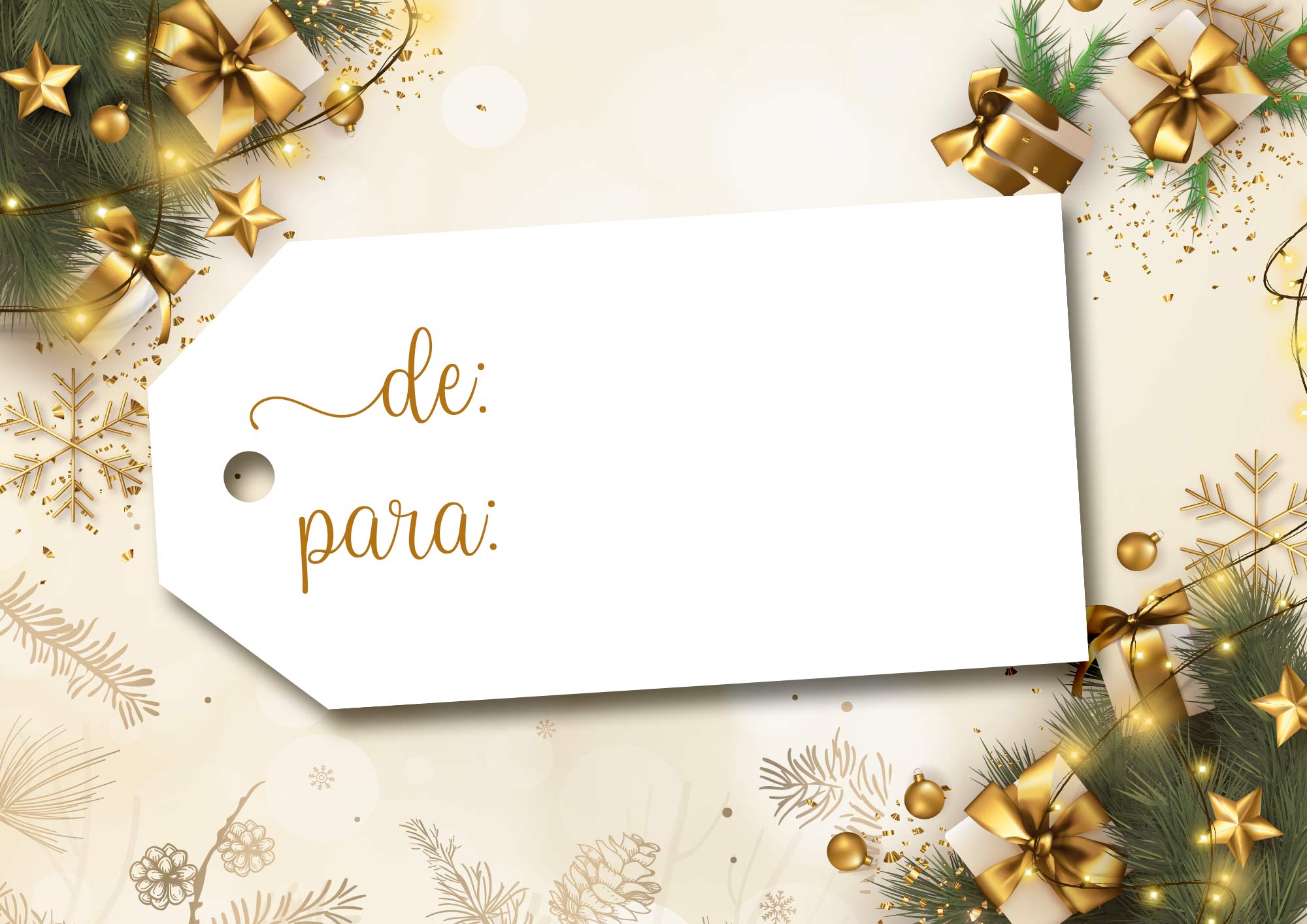 Cartao de Natal para imprimir dourado verso - Fazendo a Nossa Festa