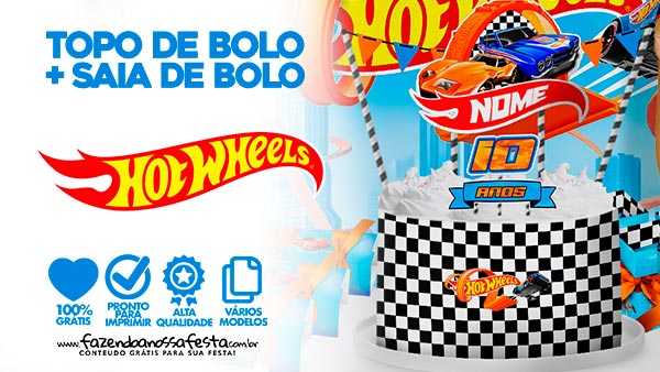 Hot Wheels Topo de Bolo Personalizado Com Nome e Idade