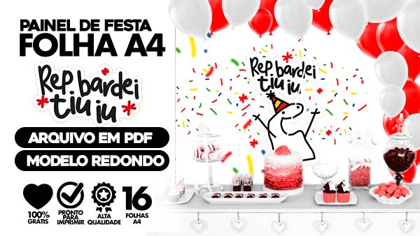 Painel de Festa Retangular Meme Bento Cake Flork Vertical Infantil