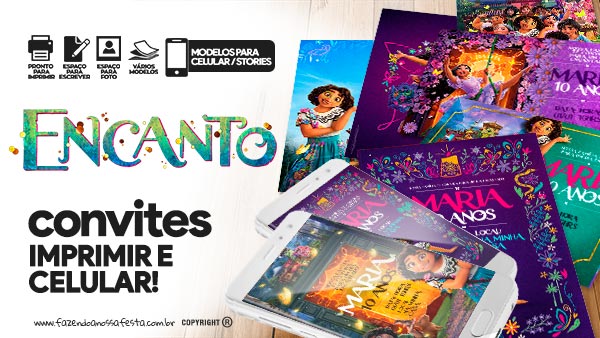 Convite Festa Encanto Disney para Editar e Imprimir em Casa Grátis