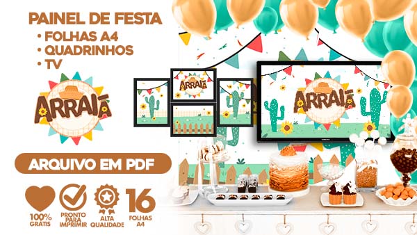 Painel Festa Arraiá Infantil Usando Folhas A4 para Imprimir