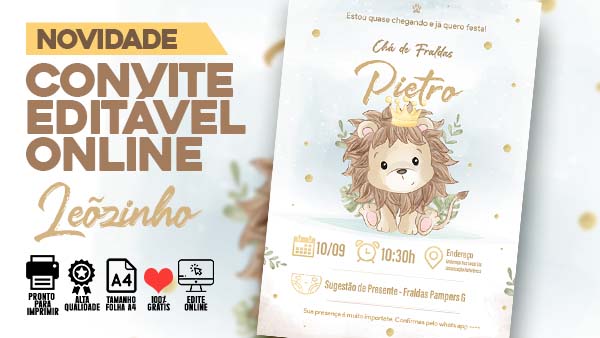 Convite chá de bebê revelação Edite Online