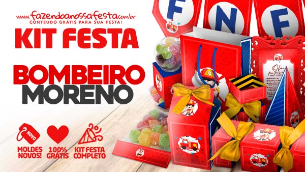 Kit Festa Bombeiro Moreno para Imprimir – Moldes Gratuitos