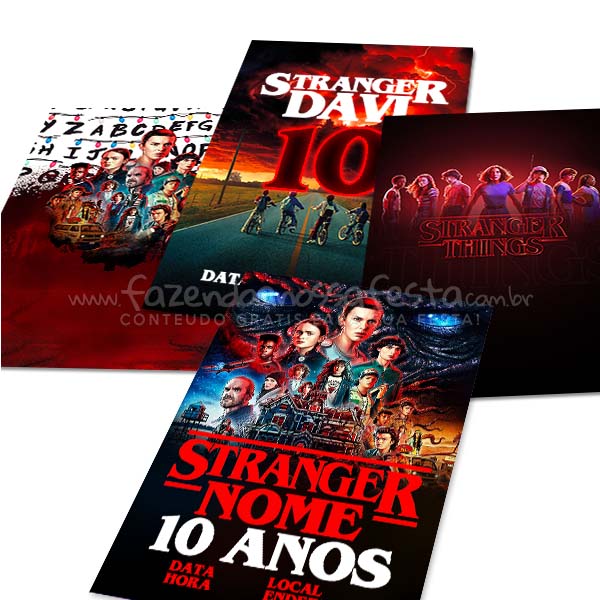 Convite Digital 2 temas Stranger Things e Demon Slayer