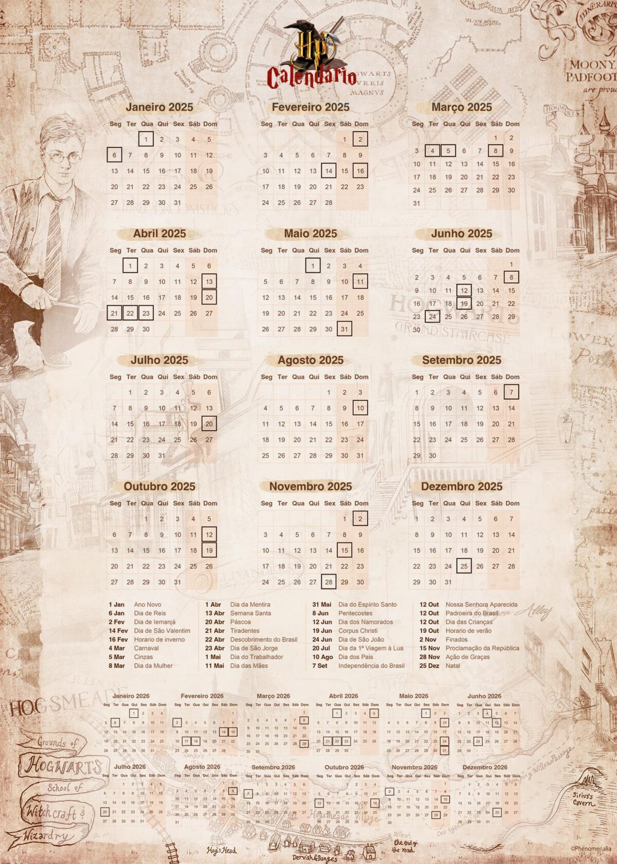 Planner Harry Potter Calendario 2025 Fazendo a Nossa Festa