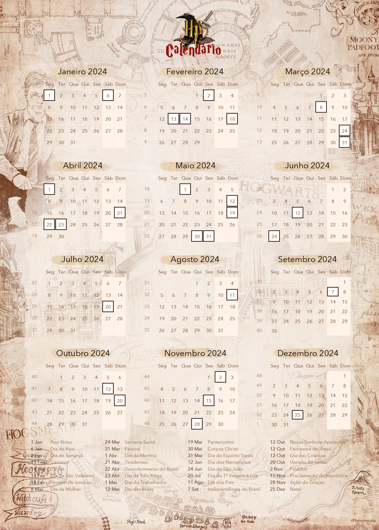 Planner Harry Potter 2024 para Imprimir – Download Grátis + PDF