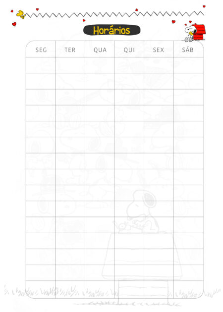 Caderno Planejamento Professor Snoopy Horarios Grande Fazendo A Nossa Festa