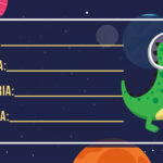 Etiqueta Escolar com Nome Dinossauro Astronauta