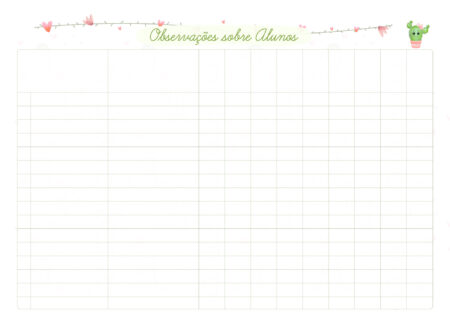 Planner Professores Cactos Observacoes Sobre Alunos Fazendo A Nossa Festa