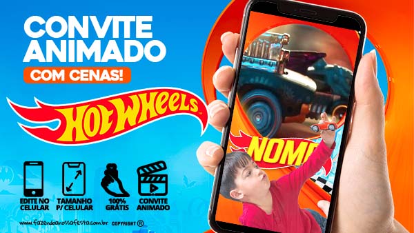 Convite Animado Hot Wheels – Grátis – Modelo Novo!