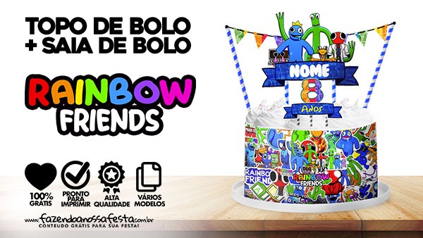 Topo e Saia de Bolo Ranibow Friends