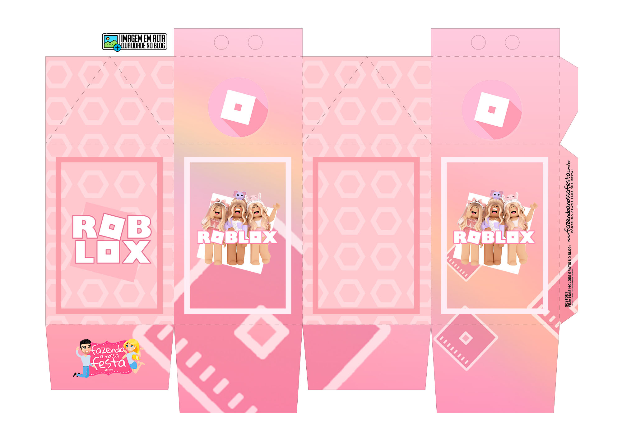 Caixa Cubo Kit Digital Roblox Rosa - Fazendo a Nossa Festa