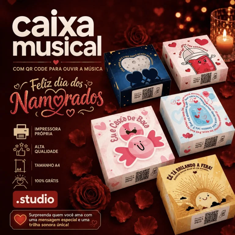 Caixa Musical Dia dos Namorados Grátis para Imprimir em Casa