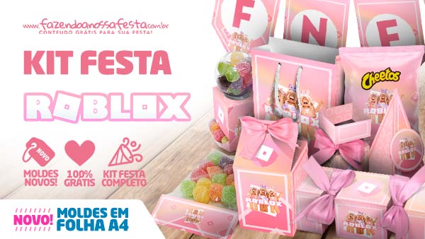 Kit Digital Roblox Rosa - Faça você a sua Festa! Moldes Grátis