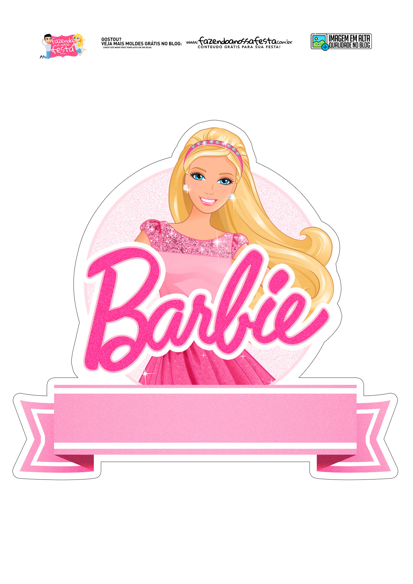 Topo Topper de Bolo Barbie P/ Impressão