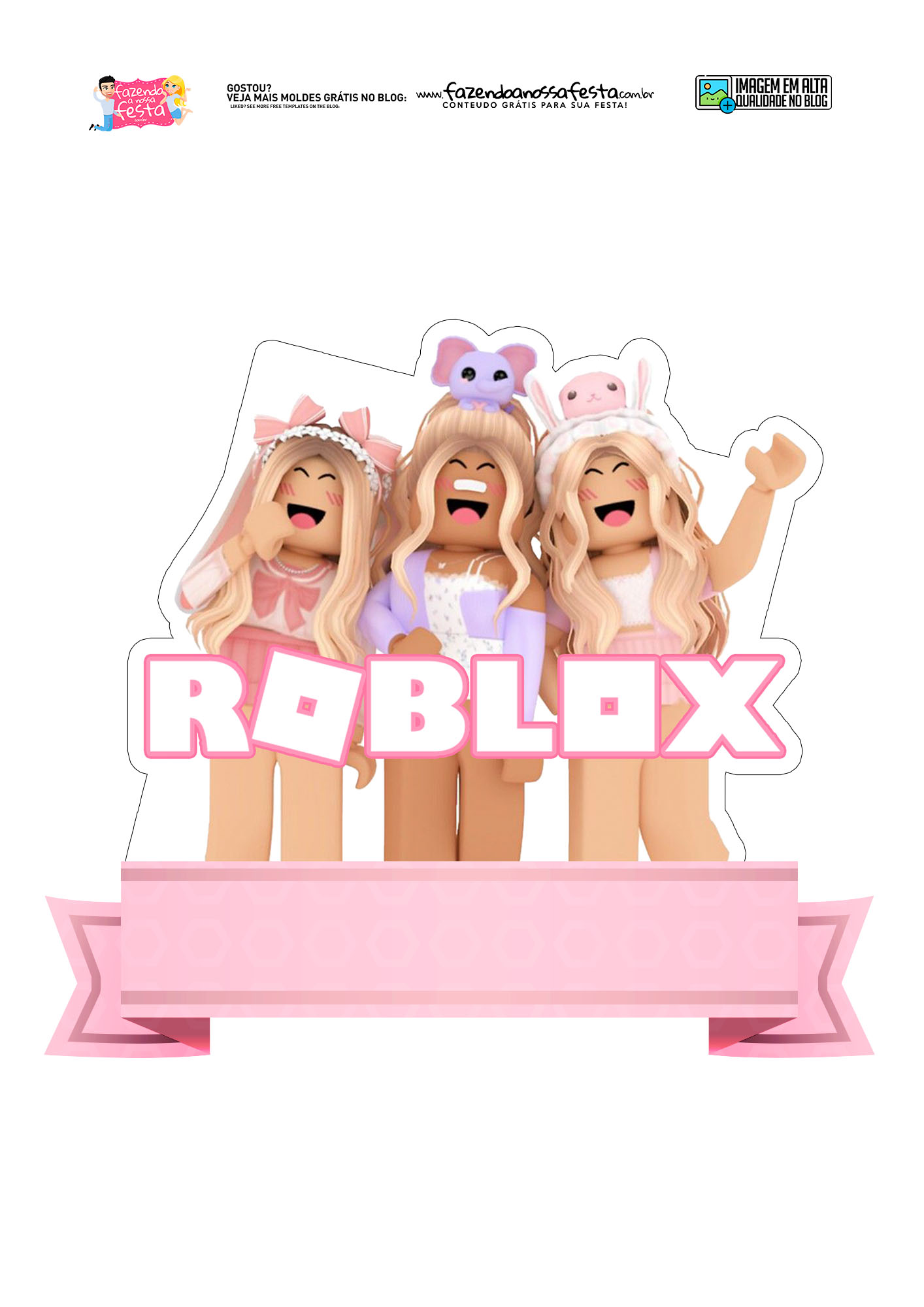 Kit Digital Roblox Rosa - Faça você a sua Festa! Moldes Grátis