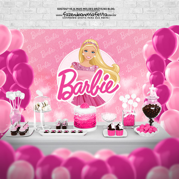 Painel de Festa Barbie Retangular - Fazendo a Nossa Festa, bolo da barbie  quadrado 