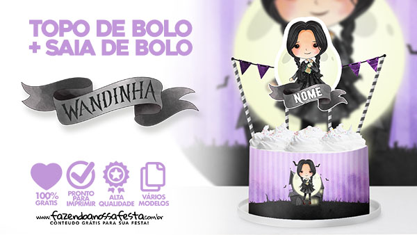 Topo de Bolo Wandinha Cute + Saia de Bolo – Grátis