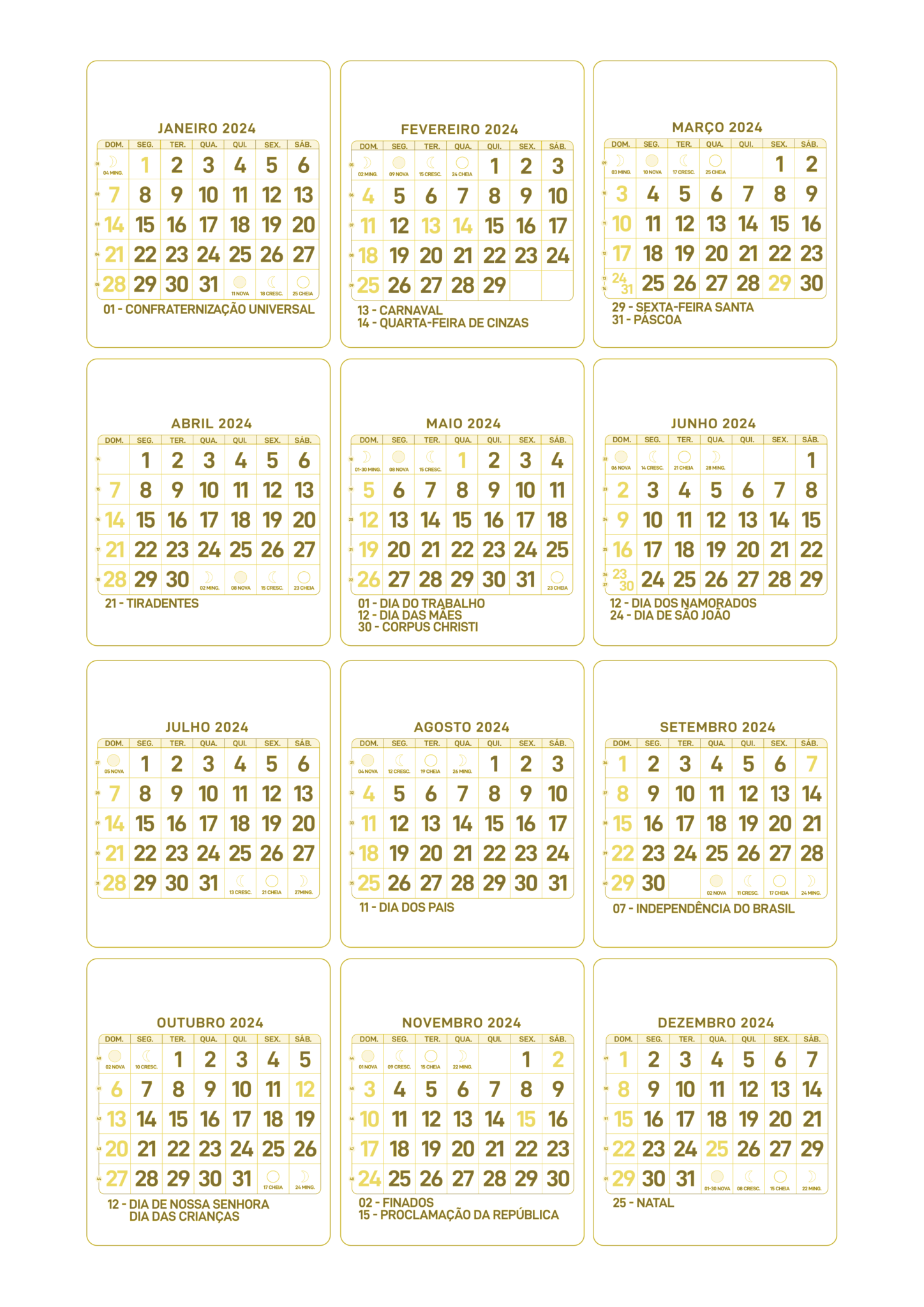 Mini Calendario Amarelo Fazendo A Nossa Festa