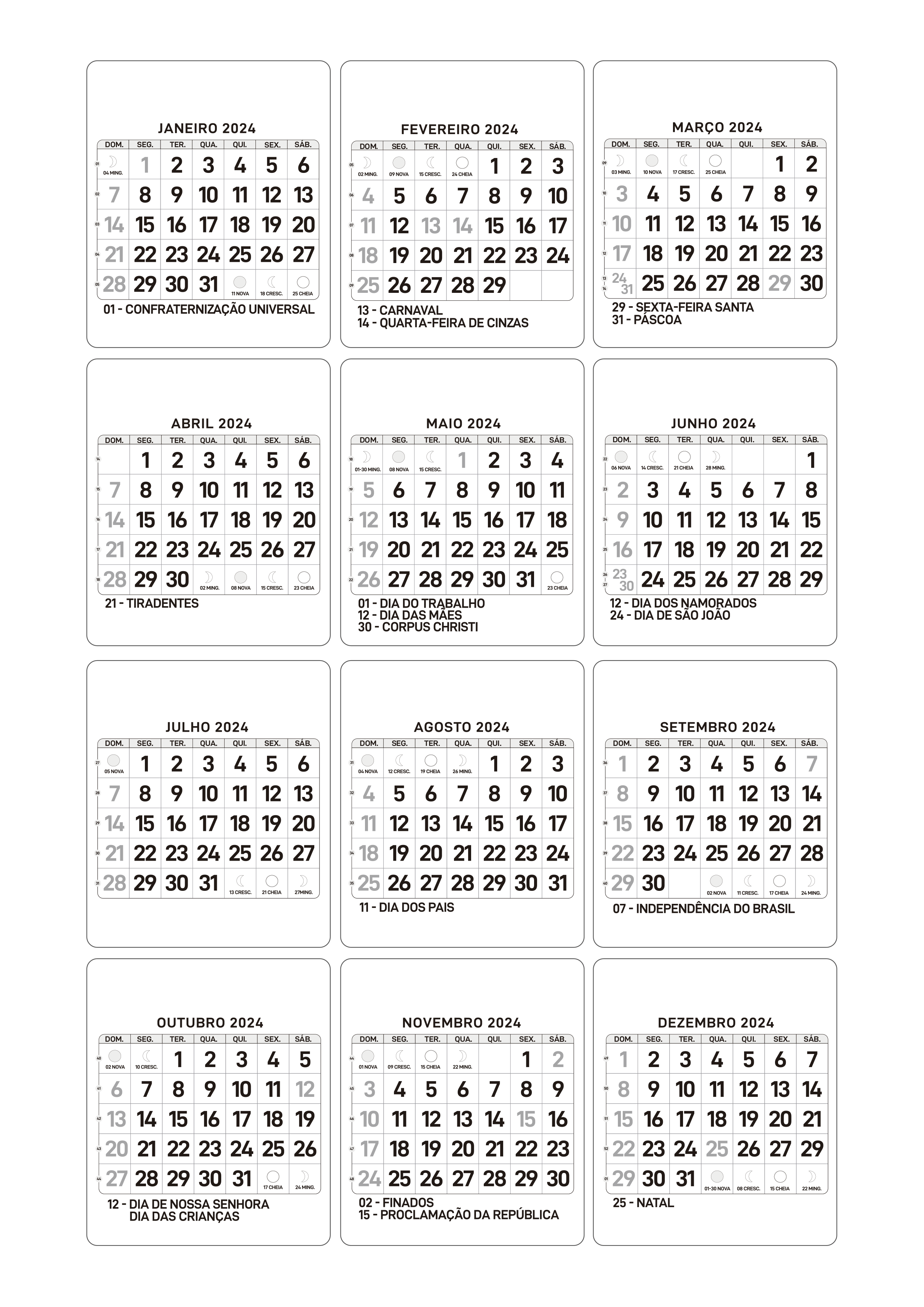 Calendário 2024 + de 10 Modelos para Imprimir Grátis