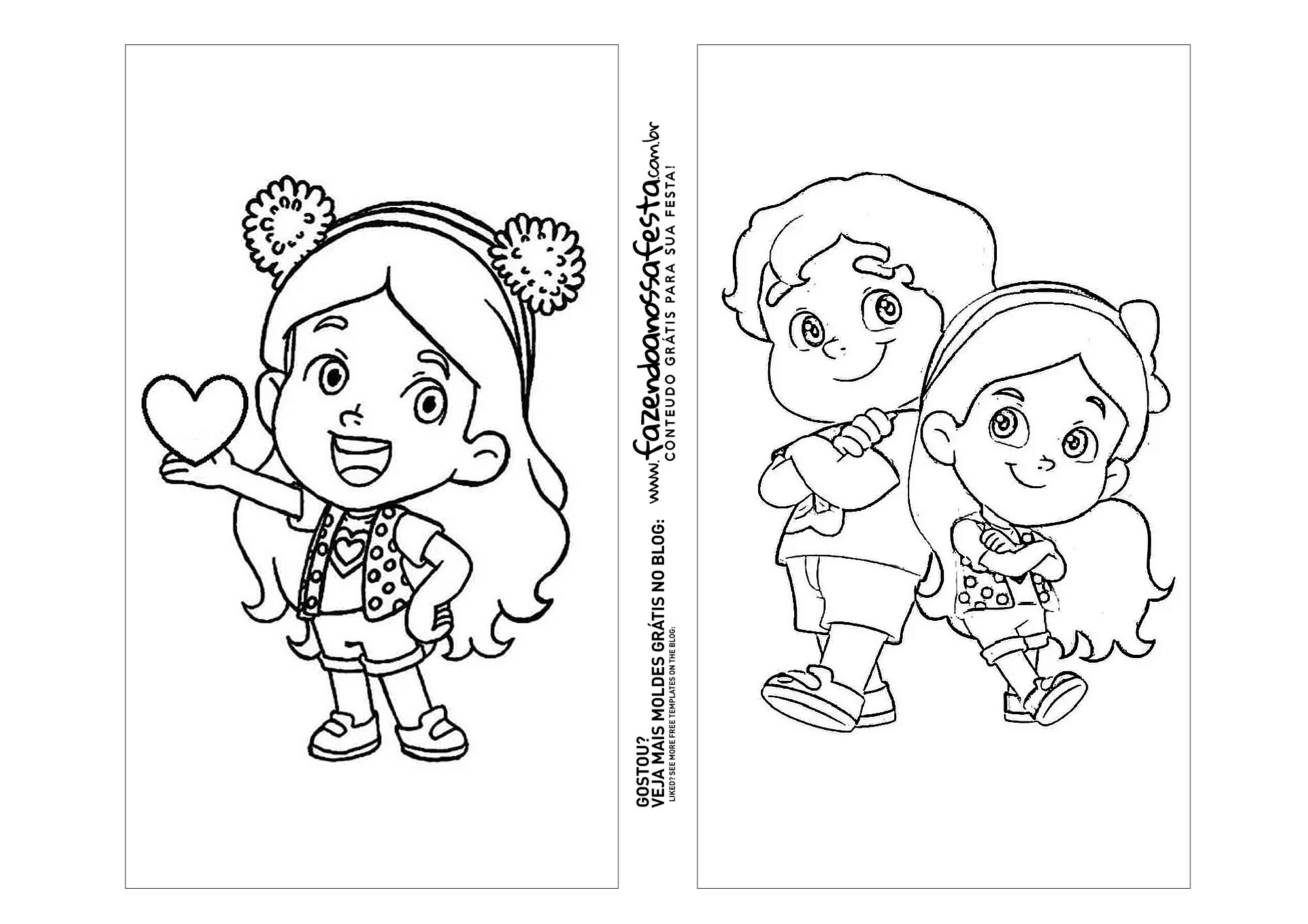 Desenhos de Maria Clara e JP para Imprimir e Colorir