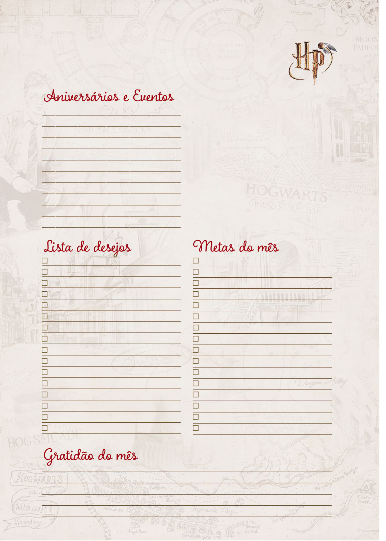 Agenda Mes Limpa Planner 2024 Harry Potter Fazendo a Nossa Festa