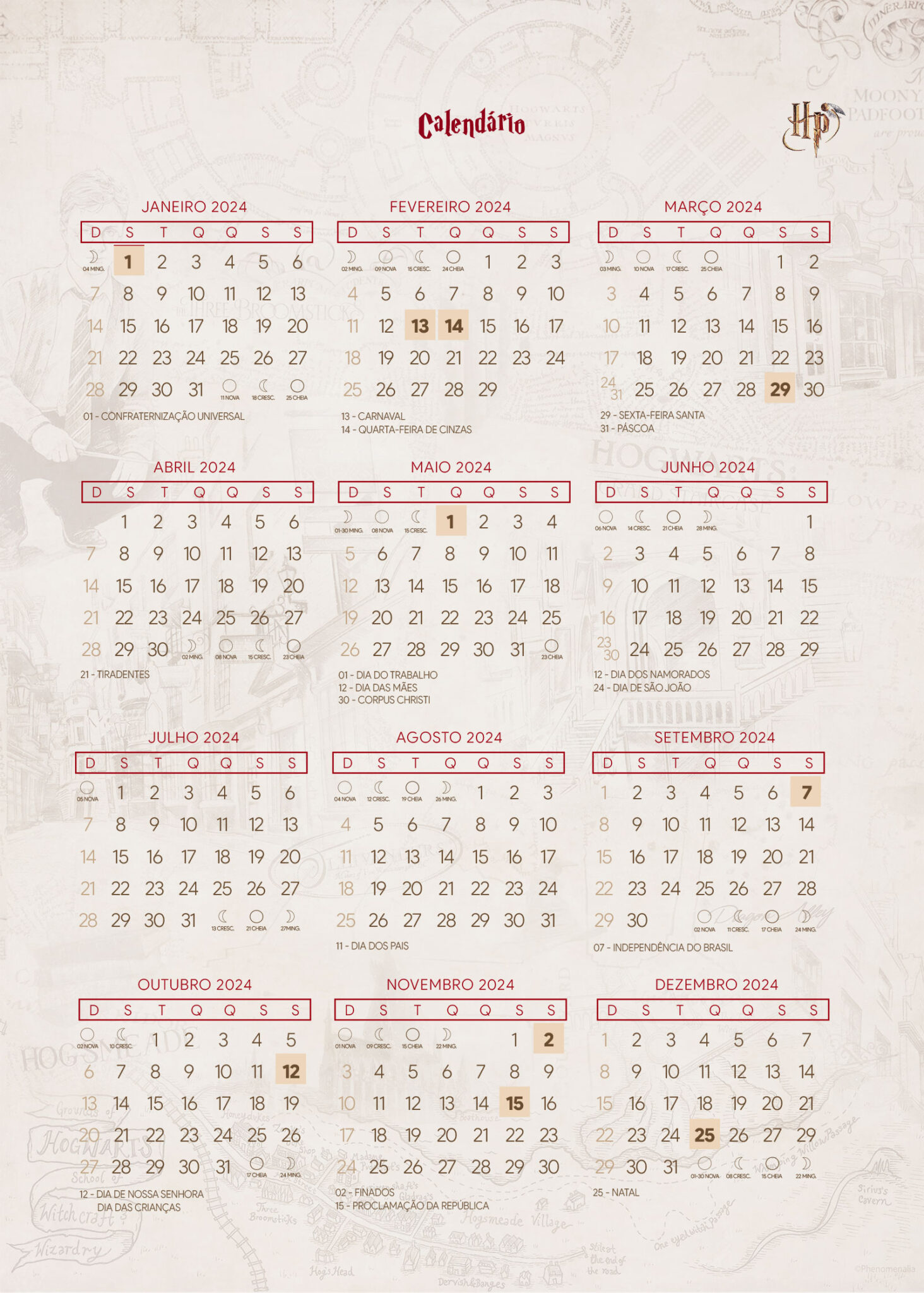 Calendario 2024 Planner 2024 Harry Potter Fazendo a Nossa Festa