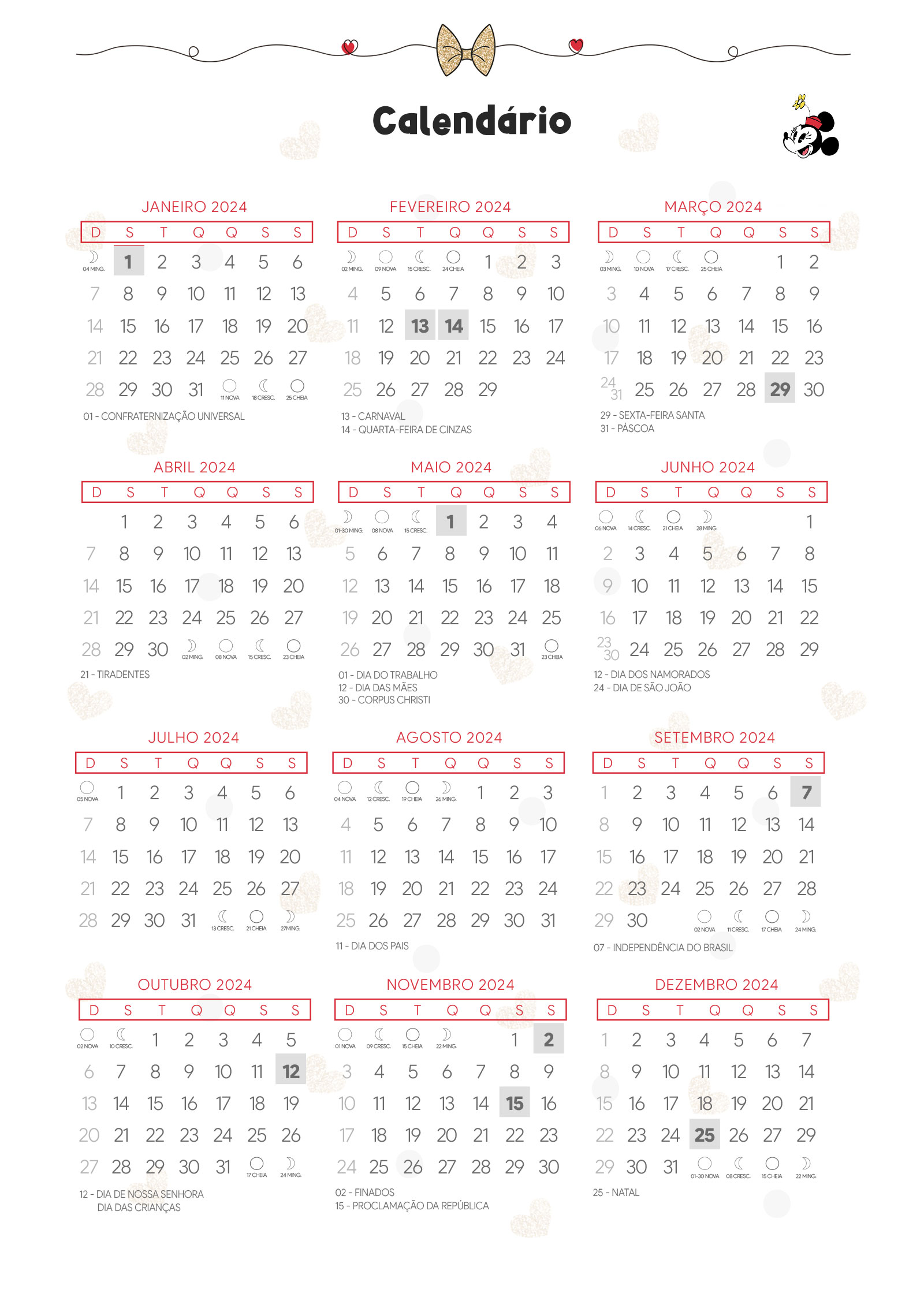 Calendario 2024 Planner 2024 Minnie