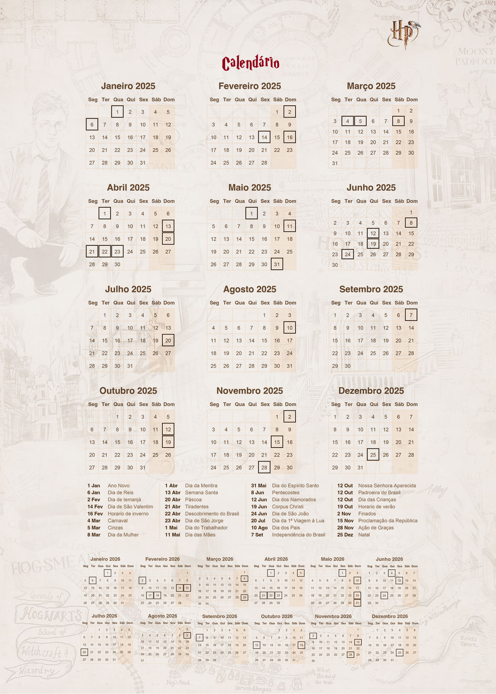 Calendario 2025 Planner 2024 Harry Potter