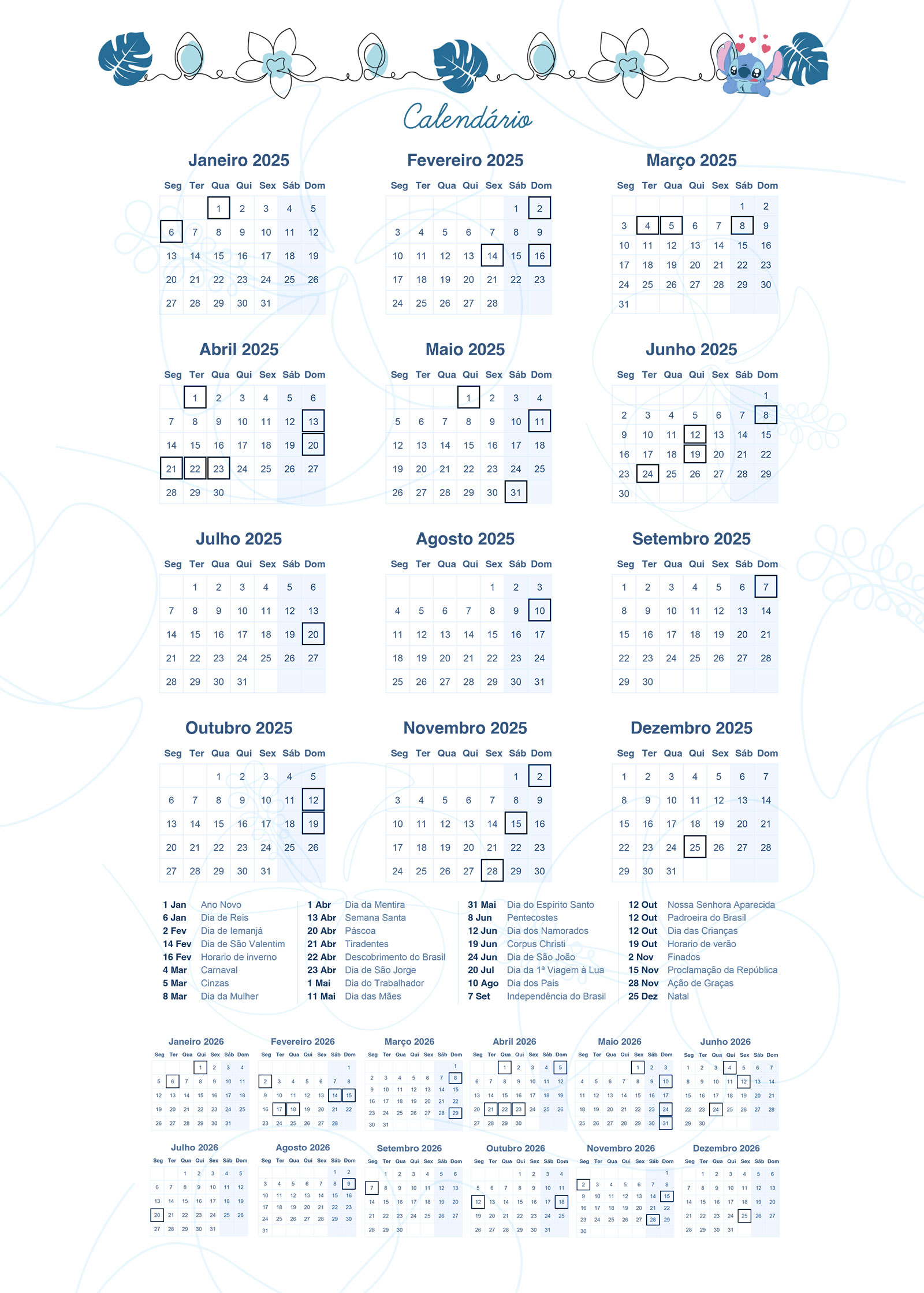 Calendario 2025 Planner 2024 Stitch