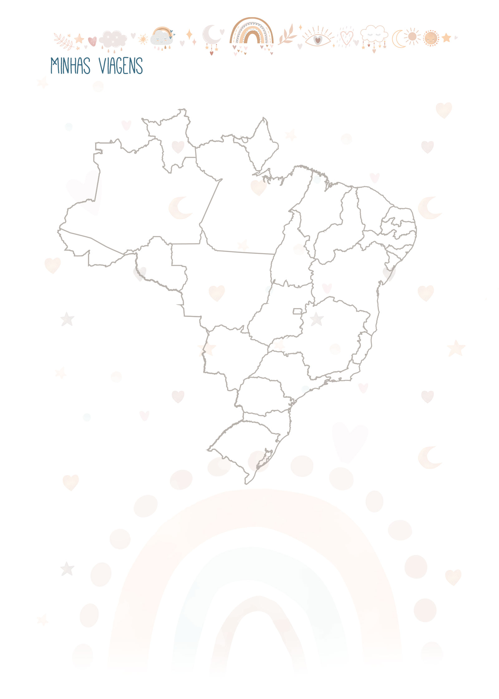Minhas Viagens Brasil Planner Arco Iris Boho - Fazendo a Nossa Festa