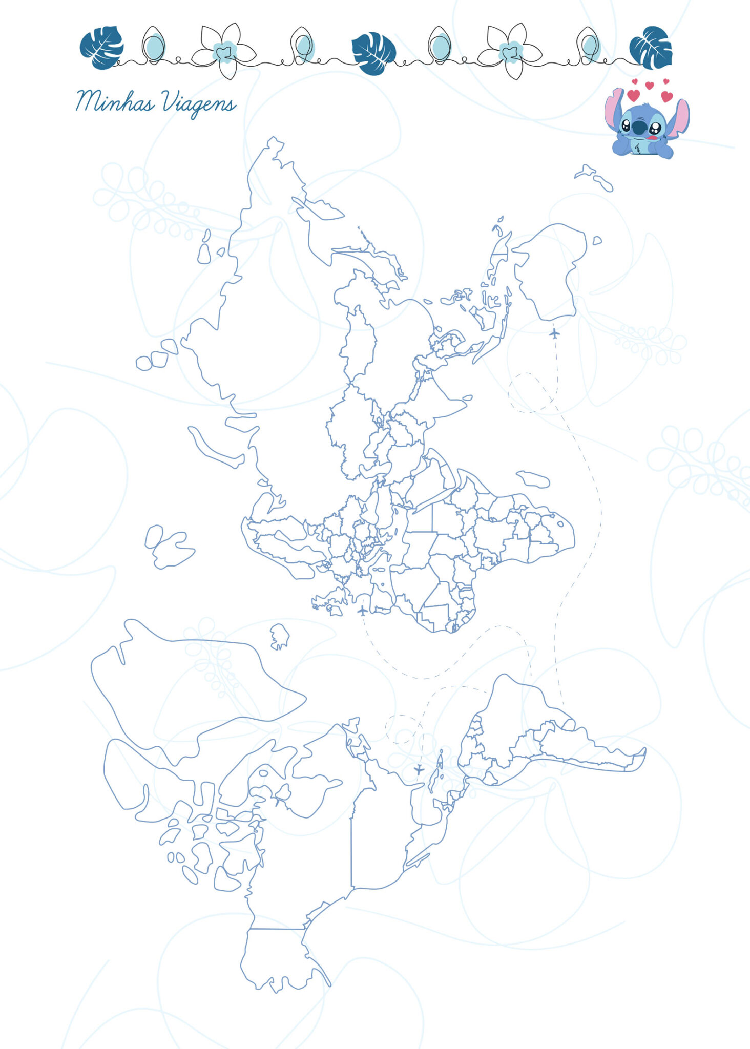 Minhas Viagens Mapa Mundi Planner 2024 Stitch Fazendo a Nossa Festa