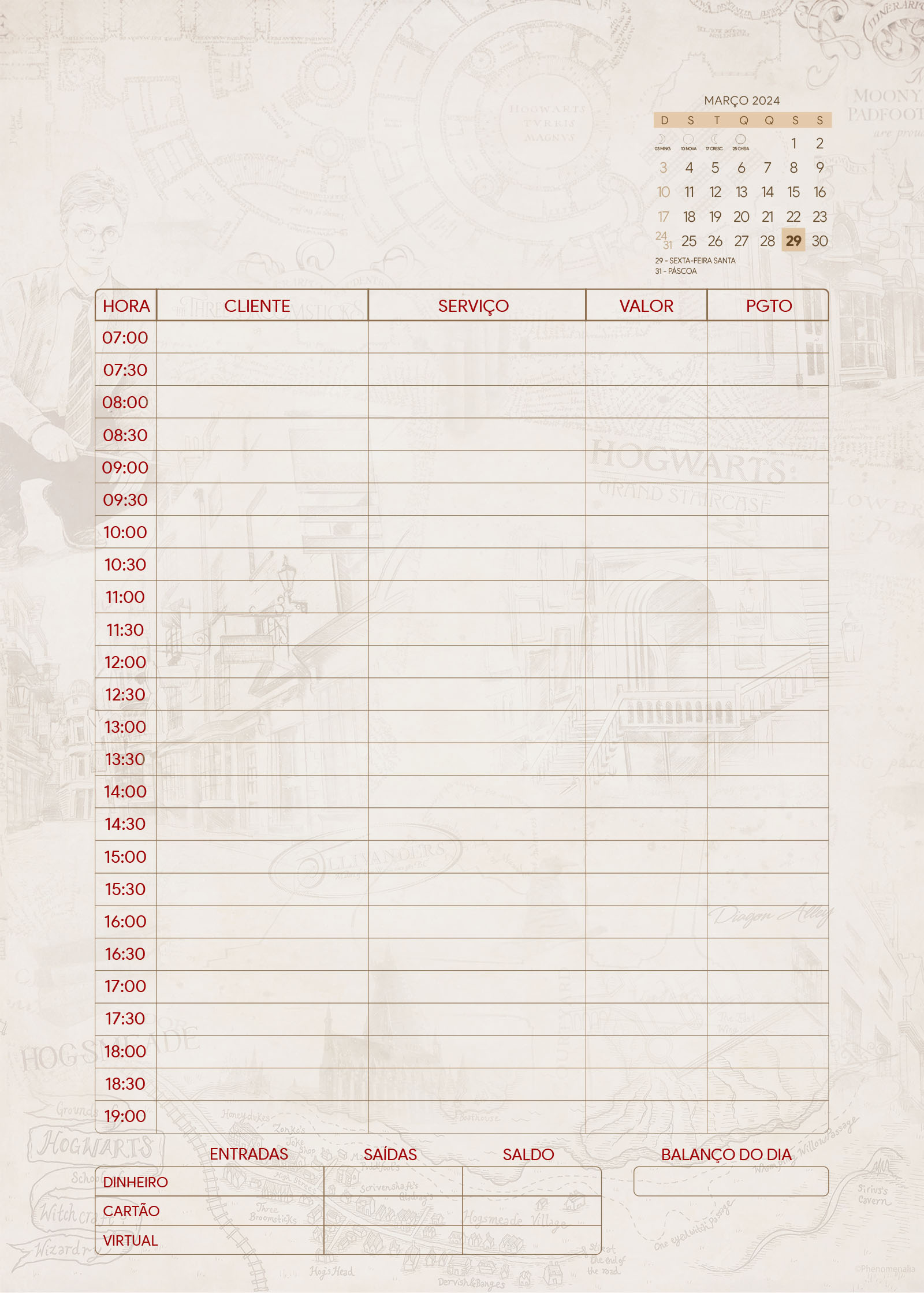 Pagina Agenda Clientes 03 Planner 2024 Harry Potter