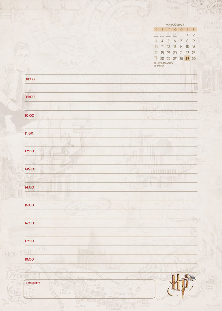 Pagina Com Dia E Horas Planner Harry Potter Fazendo A Nossa Festa