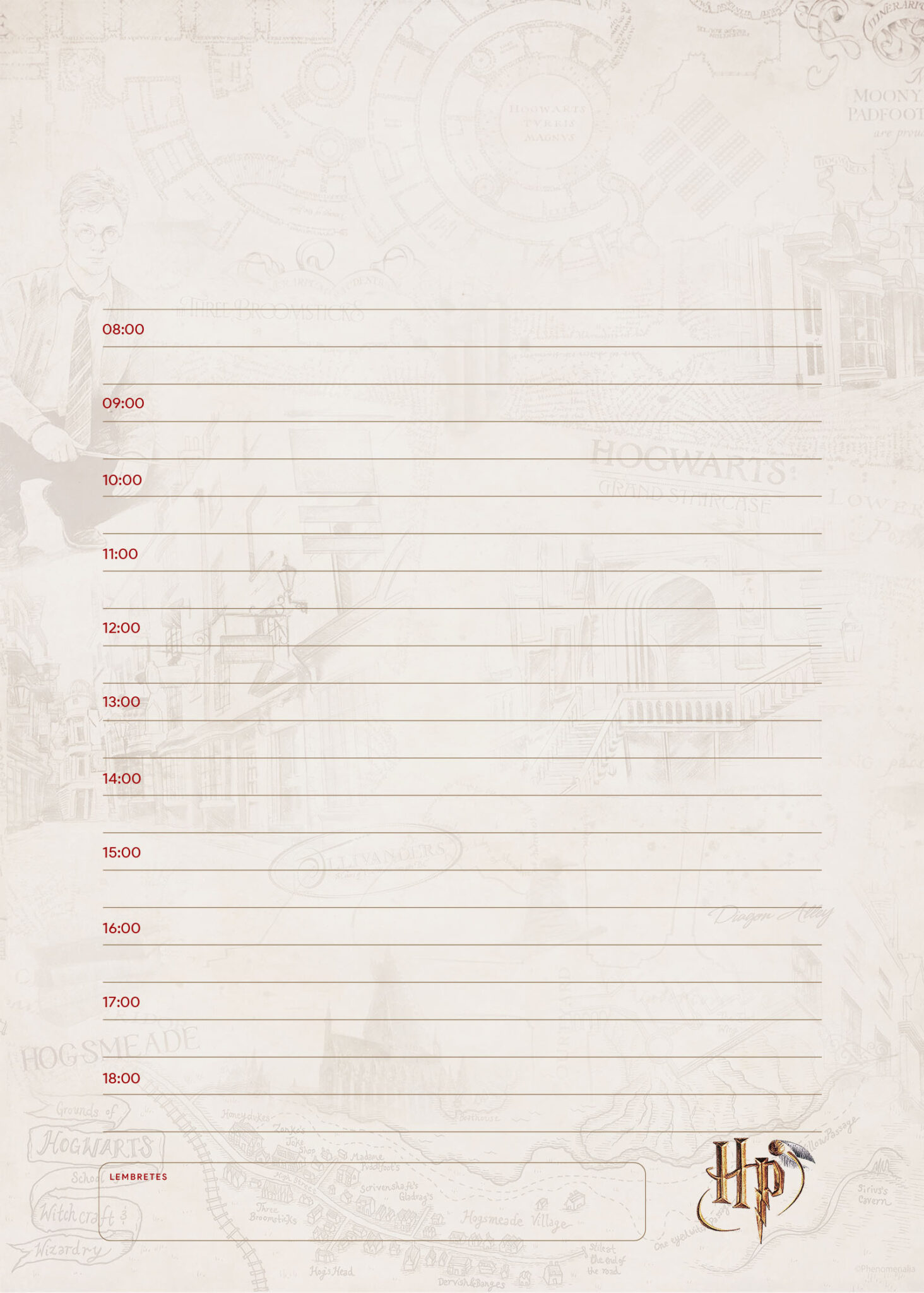 Pagina com Dia e Horas Permanente Planner 2024 Harry Potter Fazendo a