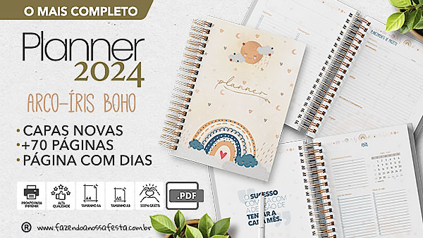 Planner Arco-Íris Boho 2024 para Imprimir – Download Grátis + PDF