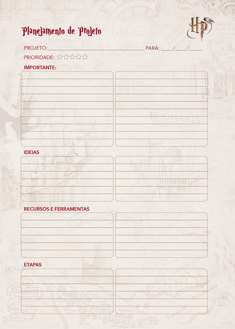 Projetos Planner Harry Potter Fazendo A Nossa Festa