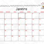 1 Janeiro Calendario Mensal Snoopy