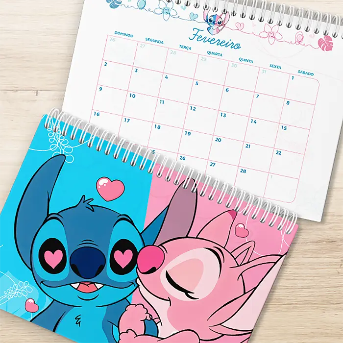 Calendario Mensal 2025 Stitch e Angel para imprimir