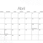 Calendario Mensal Abril Minimalista Preto e Branco