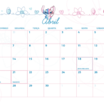 Calendario Mensal Abril Stitch e Angel