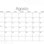 Calendario Mensal Agosto Minimalista Preto e Branco