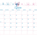 Calendario Mensal Agosto Stitch e Angel